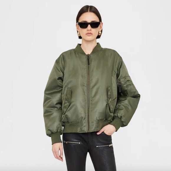 Anine Bing Leon Bomber Jacket in Army Green Size M - Picture 3 of 16